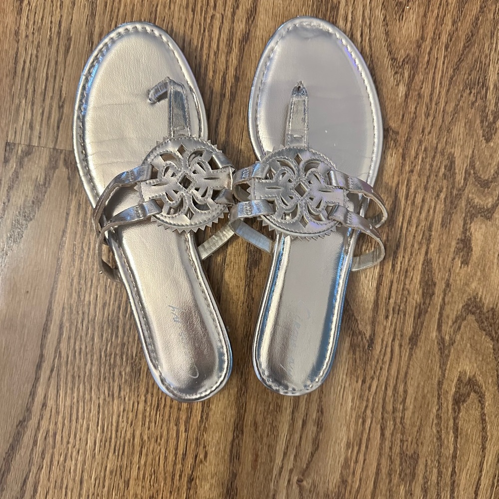 Sam Edelman Metallic Silver Slip-On Toe-Post Sandals